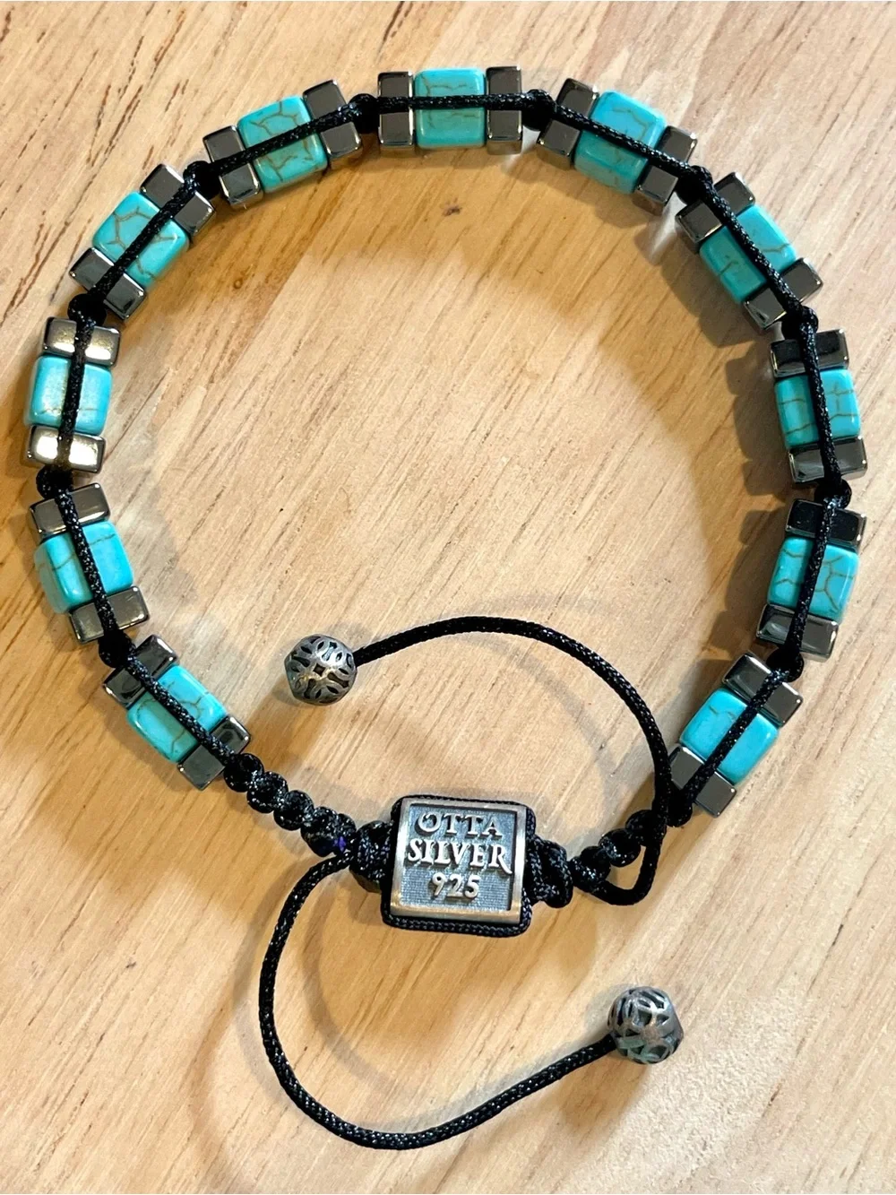🌑Otta Silver 925 Turquoise & Hematite Macrame Beaded Bracelet🌑